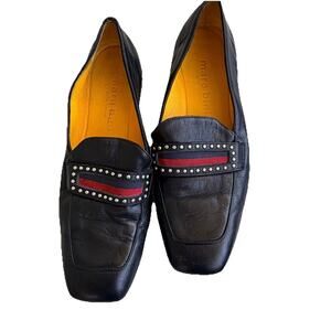 Mara Bini Italy Soft Black Leather Square Toe Banded Shoes 37 6.5 Luxury